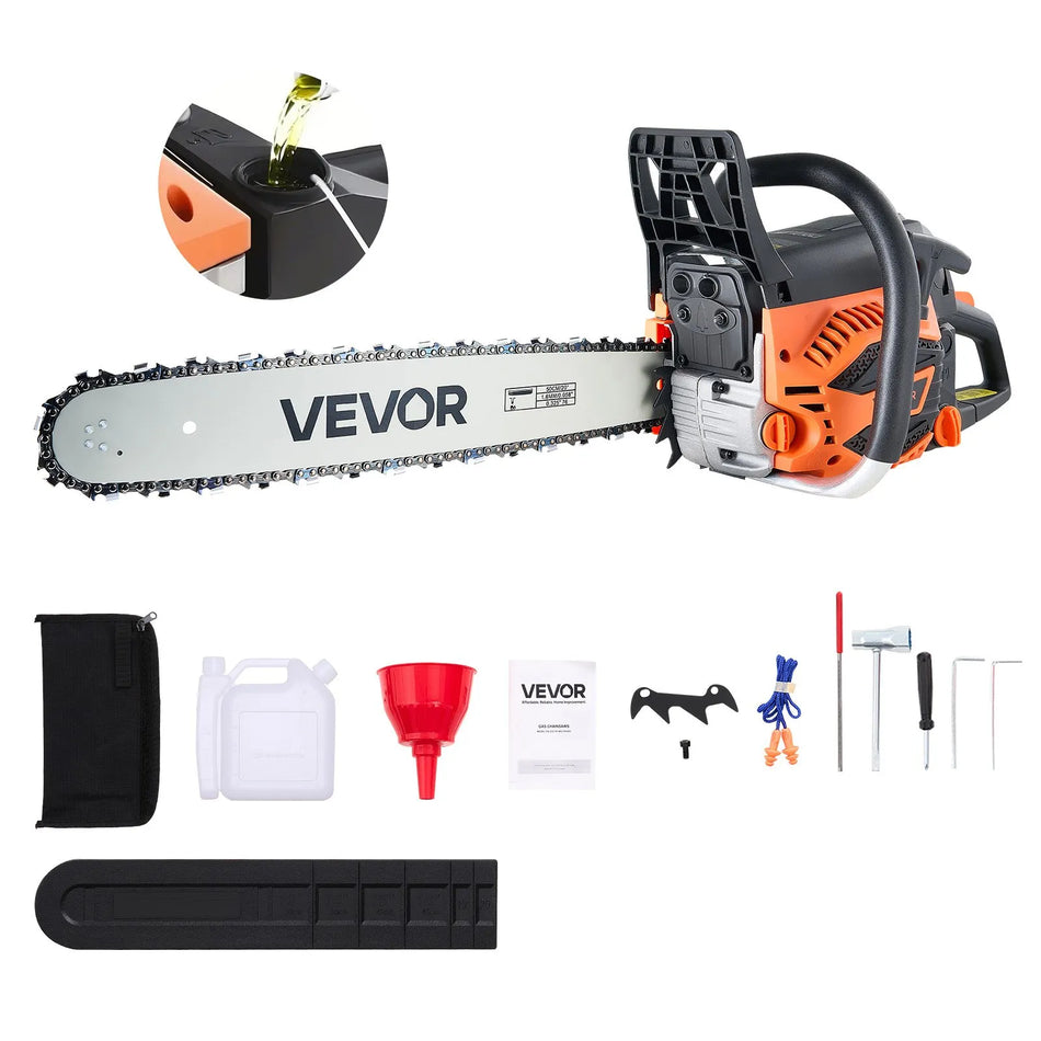VEVOR 62cc Gas Chainsaw with 20" Guide Bar and 3.8 HP Engine (CN-62G)