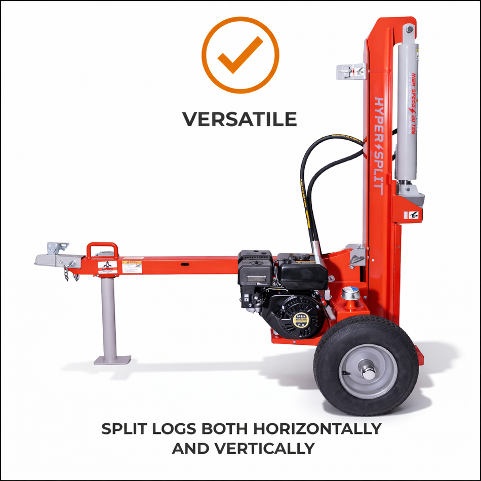 HyperSplit Log Splitter 20 Ton Vertical/Horizontal 7 HP Rato 212cc Eng ...