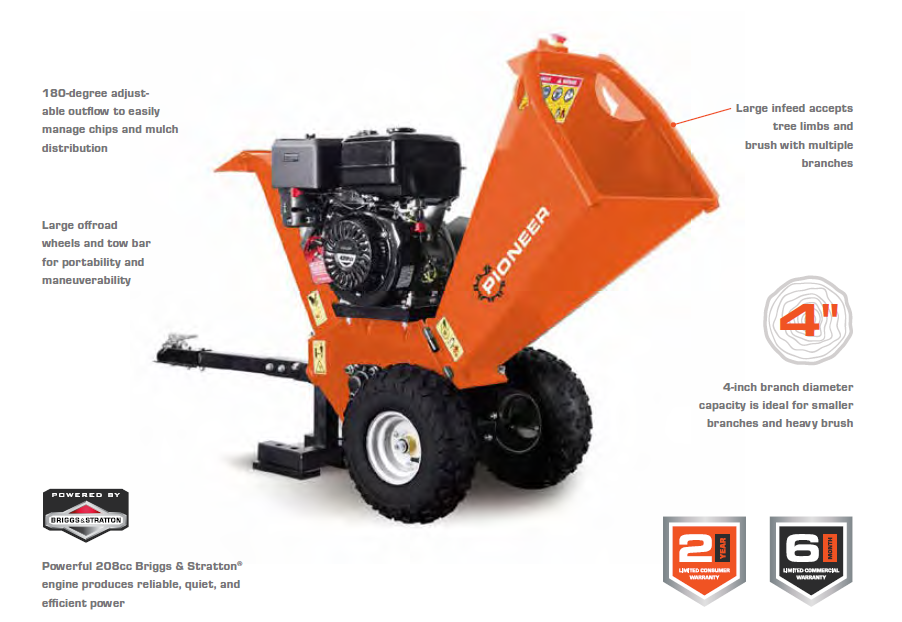 Pioneer 4-In. 7HP Gas-Powered Wood Chipper Shredder (G4208CH)