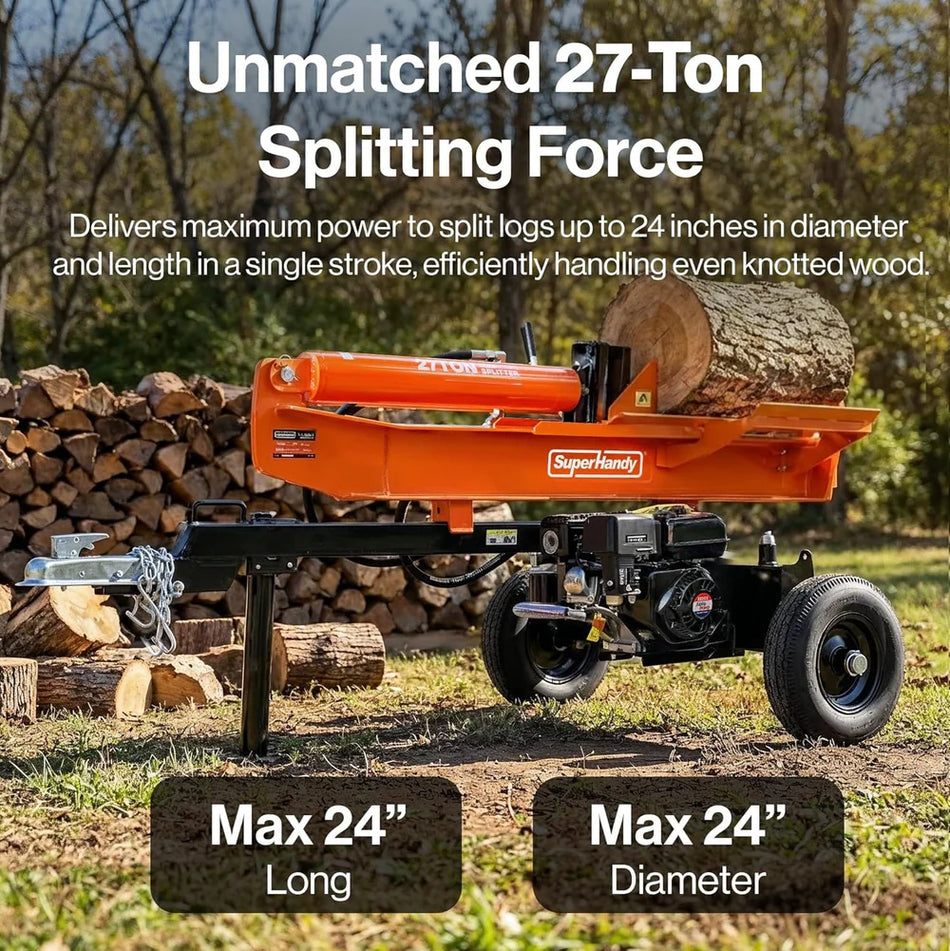 SuperHandy 27-Ton Gas Log Splitter Vertical Horizontal Towable (GU199)