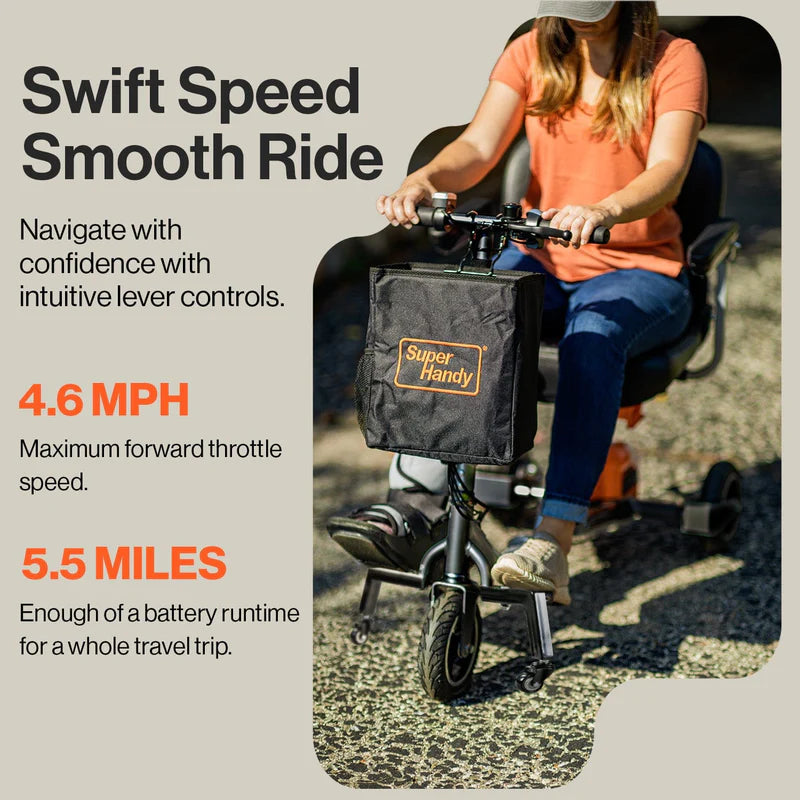 SuperHandy (GUT140) 3-Wheeled Lightweight Long Range Folding Mobility Scooter with Extra Battery