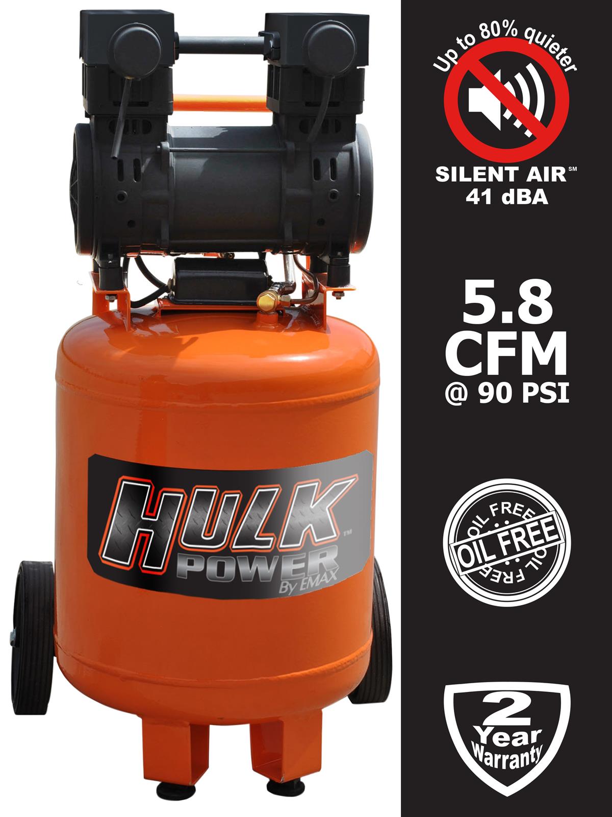 EMAX Hulk Portable "Silent" Air Compressor 8.39 CFM 10 Gallon W/ 2HP, 115V, 14.5AMP Motor (HP02P010SS)